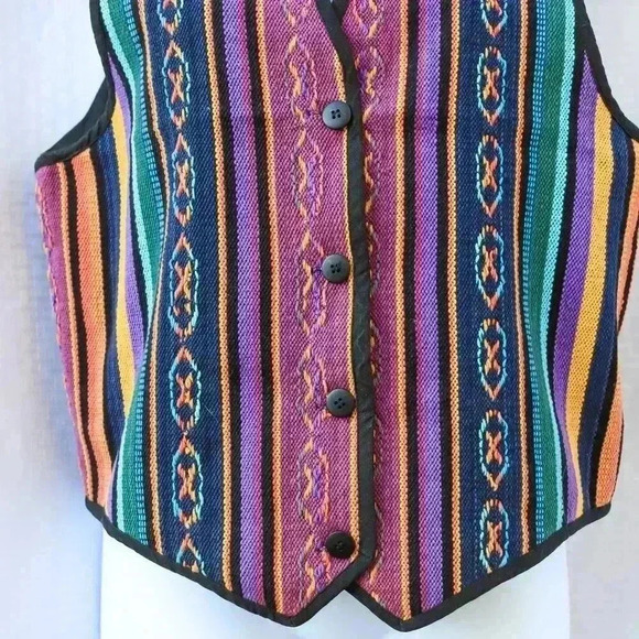 Vtg Boom Carpet Vest Cotton Waistcoat Large Made Nepal Unisex Hippie Boho Grunge - Picture 2 of 7
